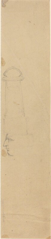 John Flaxman, ‘Face in Profile Facing Left and Monument’, Drawing, Collage or other Work on Paper, Graphite, National Gallery of Art, Washington, D.C.