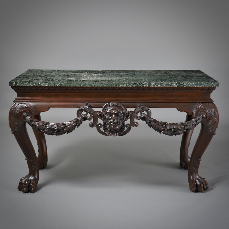 English, 18th Century, ‘AN IMPORTANT PAIR OF GEORGE II MAHOGANY SIDE TABLES’, ca. 1735, Design/Decorative Art, Mahogany, Verd Antique marble, James Graham-Stewart