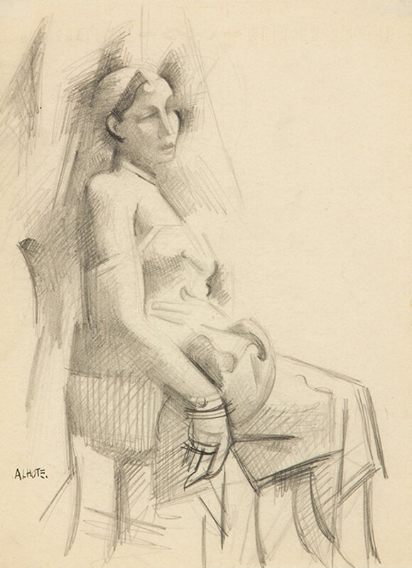 André Lhote, ‘Seated Woman’, c. 1920, Drawing, Collage or other Work on Paper, Pencil on registre superieur woven paper, Heather James Fine Art Gallery Auction