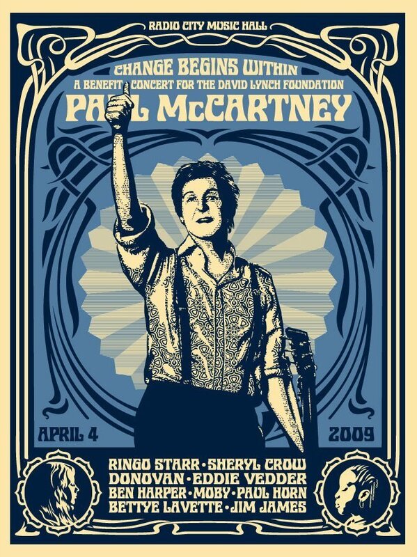 Shepard Fairey, ‘"Paul McCartney NYC Change Begins Within" Blue Edition’, 2009, Print, Screen Print On Thick Speckle Tone Paper, New Union Gallery
