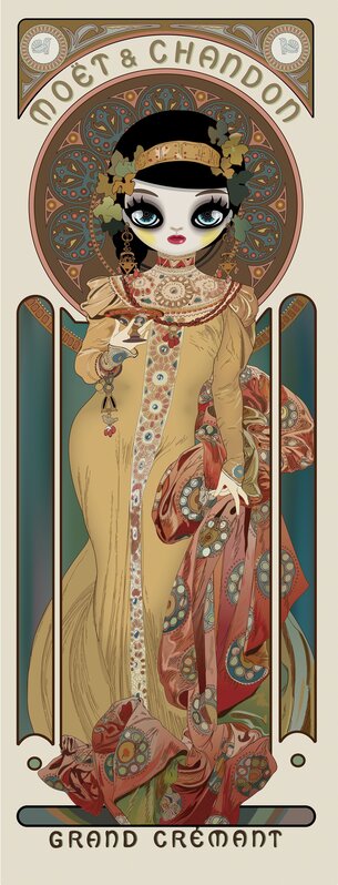 Mari Kim, ‘Moet & Chandon: Grand Cremant Imperial (homage to Alphonse Mucha) ’, 2018, Mixed Media, Acrylic on ultrachrome ink printed paper, Pontone Gallery