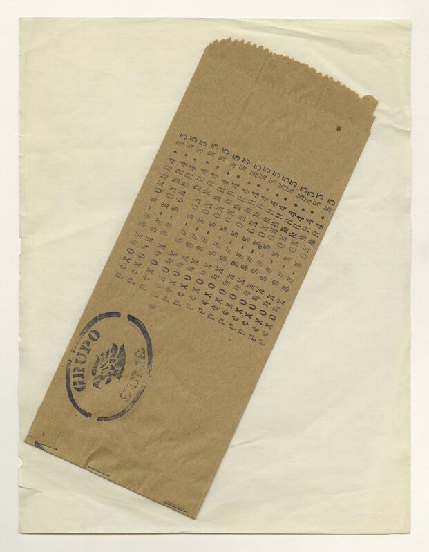 Grupo Suma, ‘Untitled’, ca. 1978, Drawing, Collage or other Work on Paper, Ink stamp on paper (peanut bag), Bienvenu Steinberg & J