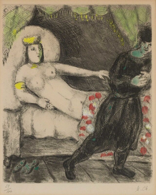 Marc Chagall, ‘La Femme De Potiphar (Cramer Books 30)’, 1931-39, Print, Hand-colored etching, on Arches paper, Doyle