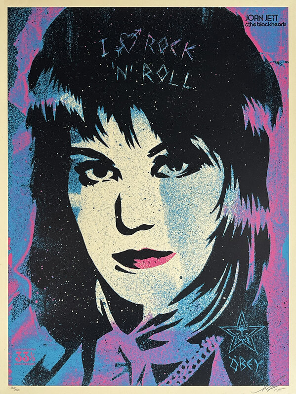 Shepard Fairey, ‘'I Love Rock N' Roll 33 1/3' (Joan Jett)’, 2015, Print, Screen print on cream, Speckletone fine art paper., Signari Gallery