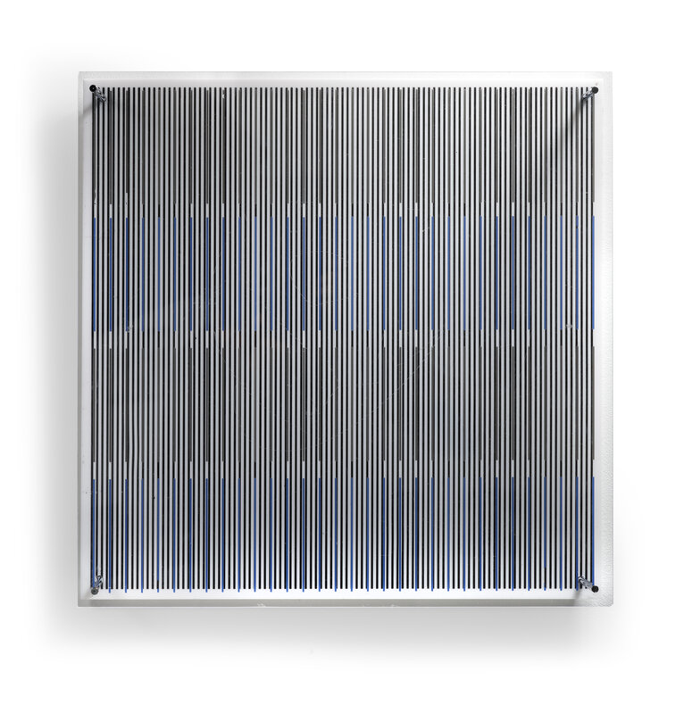 Jesús Rafael Soto, ‘Tes Azules y Negras, Seri Sintesis’, 1979, Sculpture, Silkscreen on Plexiglas w/metal rods, Mark Hachem Gallery