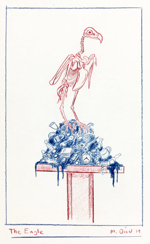 Mark Dion, ‘The Eagle (Haliaeetus leucocephalus)’, 2019, Drawing, Collage or other Work on Paper, Red and blue pencil on paper, In Situ - Fabienne Leclerc