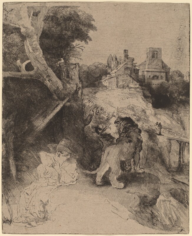 Rembrandt van Rijn, ‘Saint Jerome Reading in an Italian Landscape’, ca. 1653, Print, Etching, engraving, and drypoint, National Gallery of Art, Washington, D.C.