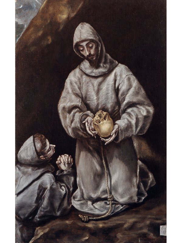 El Greco, ‘Saint Francis and Brother Leo Meditating on Death ’, 1610 -1614, Painting, Oil on canvas, Museo Soumaya