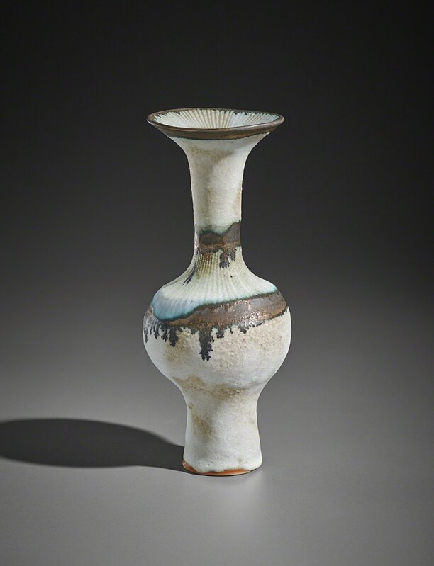 Lucie Rie, ‘Bottle vase with flaring lip’, 1985, Design/Decorative Art, Stoneware, inlaid shoulder and lip, gold bands and matt white glaze, Phillips