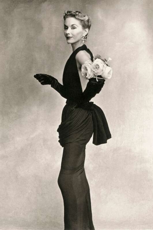 Irving Penn, ‘Woman with Roses on her Arm (Lisa Fonssagrives-Penn in a Lafaurie Dress), Paris’, 1950, Photography, Selenium-toned silver gelatin print, printed July 1984, mounted on board, Huxley-Parlour