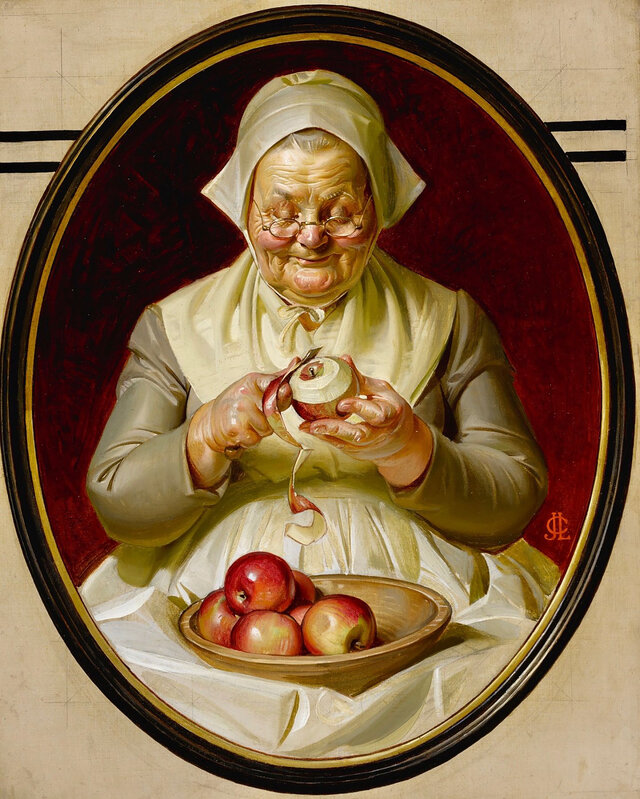 Joseph Christian Leyendecker, ‘Thanksgiving Post Cover, Peeling Apples’, 1925, Painting, Oil on Canvas, The Illustrated Gallery