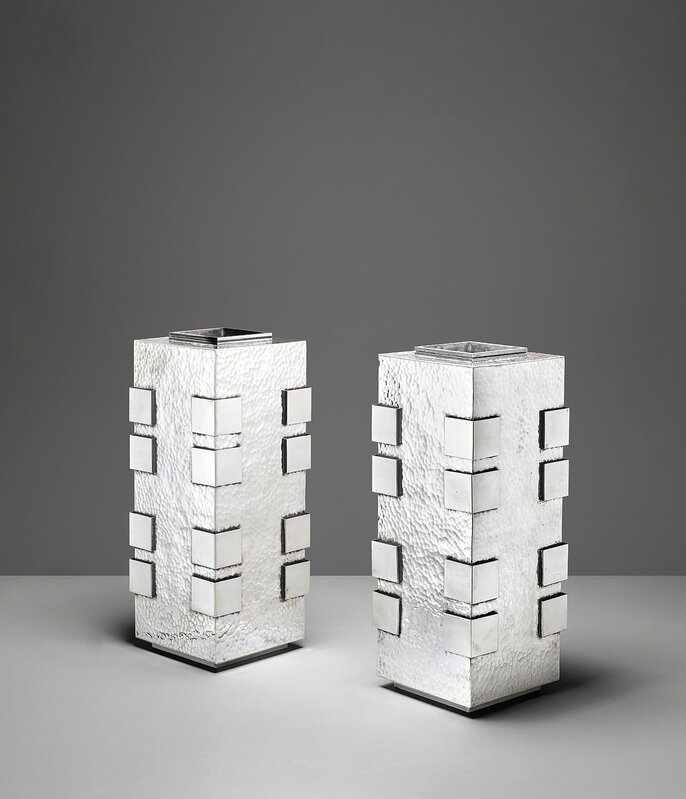 Jean Després, ‘Important pair of vases’, circa 1930, Design/Decorative Art, Silver-plated brass, Phillips