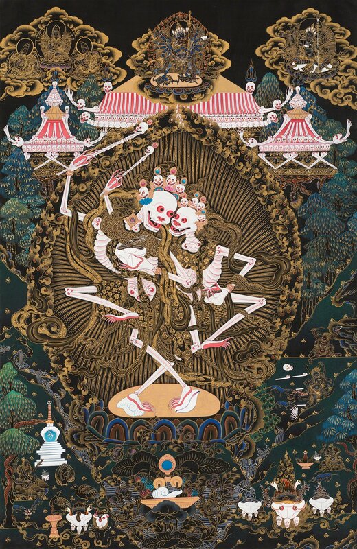 Chewang Dorje Lama, ‘Citipati, The Dancing Skeletons’, 1999, Painting, Thangka, October Gallery
