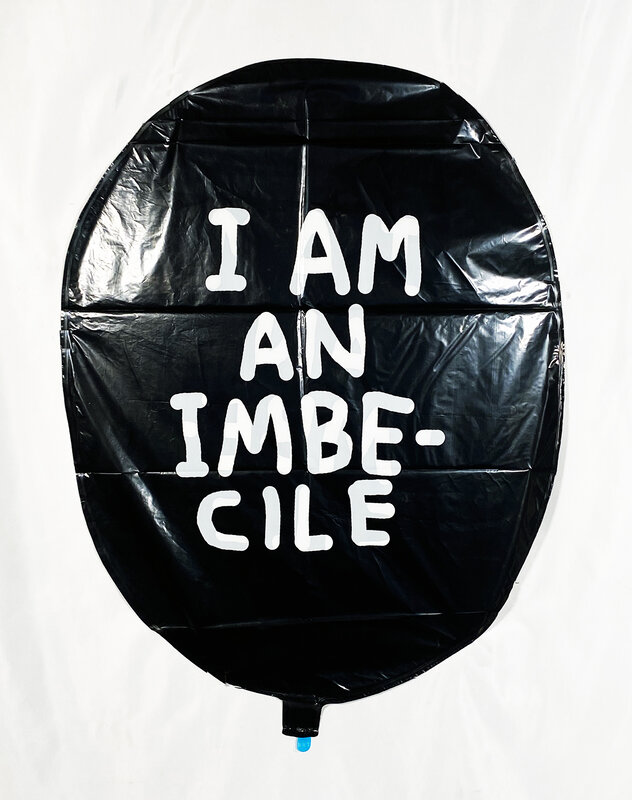 Banksy, ‘'I Am an Imbecile' Dismaland Vinyl Balloon Framed’, 2015, Ephemera or Merchandise, Large vinyl balloon. Custom framed in white suede matting with black secondary and laser-cut 3D "Banksy" and "Dismaland" logos in black hardwood frame., Signari Gallery