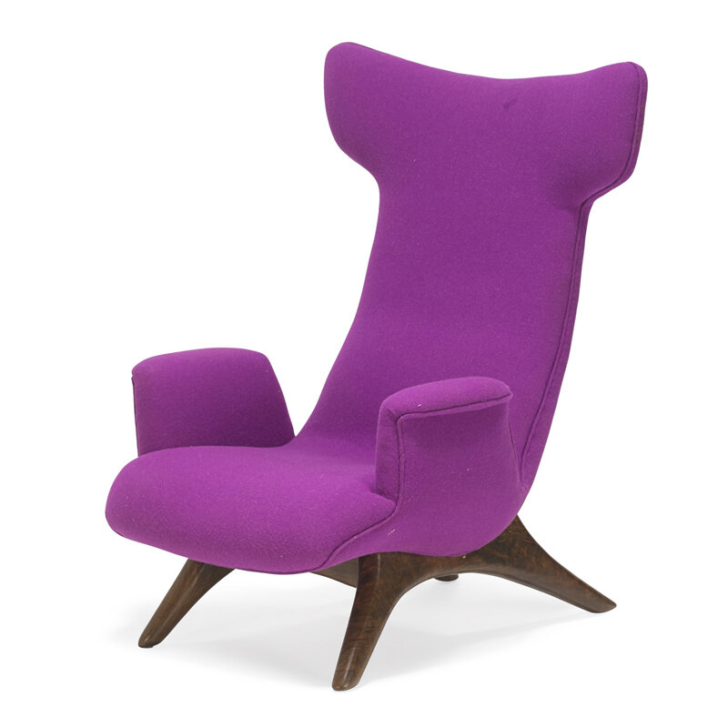 Vladimir Kagan, ‘Wing lounge chair (no. 503), USA’, Design/Decorative Art, Sculpted walnut, wool, Rago/Wright/LAMA/Toomey & Co.