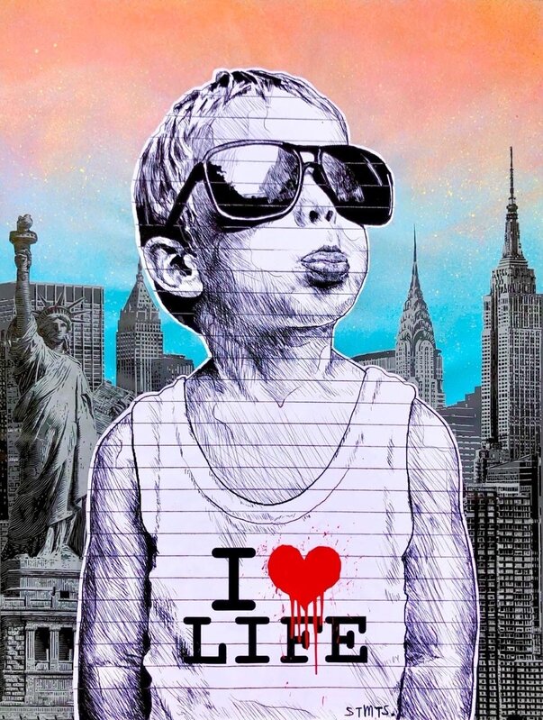 STMTS, ‘I Love Life (NYC)’, 2020, Painting, Acrylic and Wheat-Paste on Canvas, Avant Gallery
