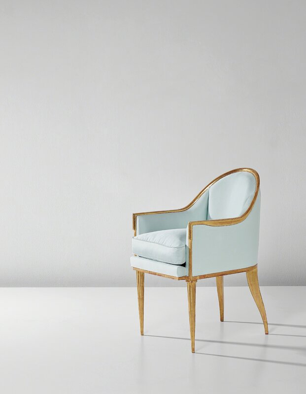 Émile-Jacques Ruhlmann, ‘'Guindé' armchair, model no. 80AR/153NR’, designed 1920, Design/Decorative Art, Gilded wood, fabric, Phillips