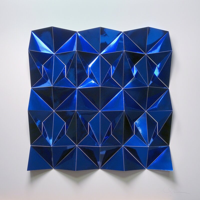 Matt Shlian, ‘Ara 377 in blue’, 2018, Sculpture, Blue metallic paper construction, Turner Carroll Gallery