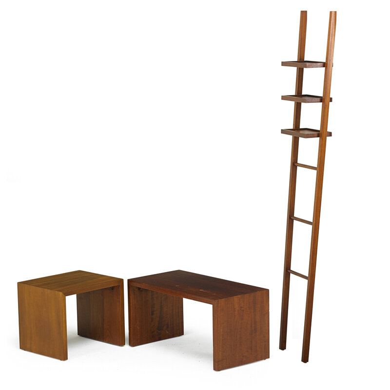 Philippe Starck, ‘Wall-Hanging Shelf And Two Side Tables/Benches For The Delano Hotel, South Beach, Miami Beach, FL’, 1980s, Design/Decorative Art, Teak, Rago/Wright/LAMA/Toomey & Co.