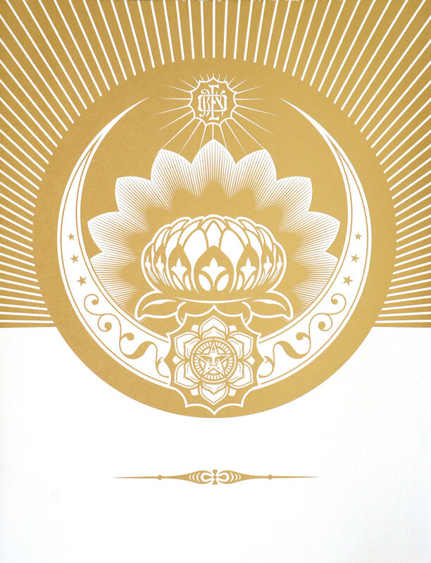 Shepard Fairey, ‘Obey Lotus Crescent Diamond (White & Gold).’, 2013, Print, Screenprint and diamond dust on Somerset Satin Tub Sized 410 gsm deckle edged paper, Peter Harrington Gallery