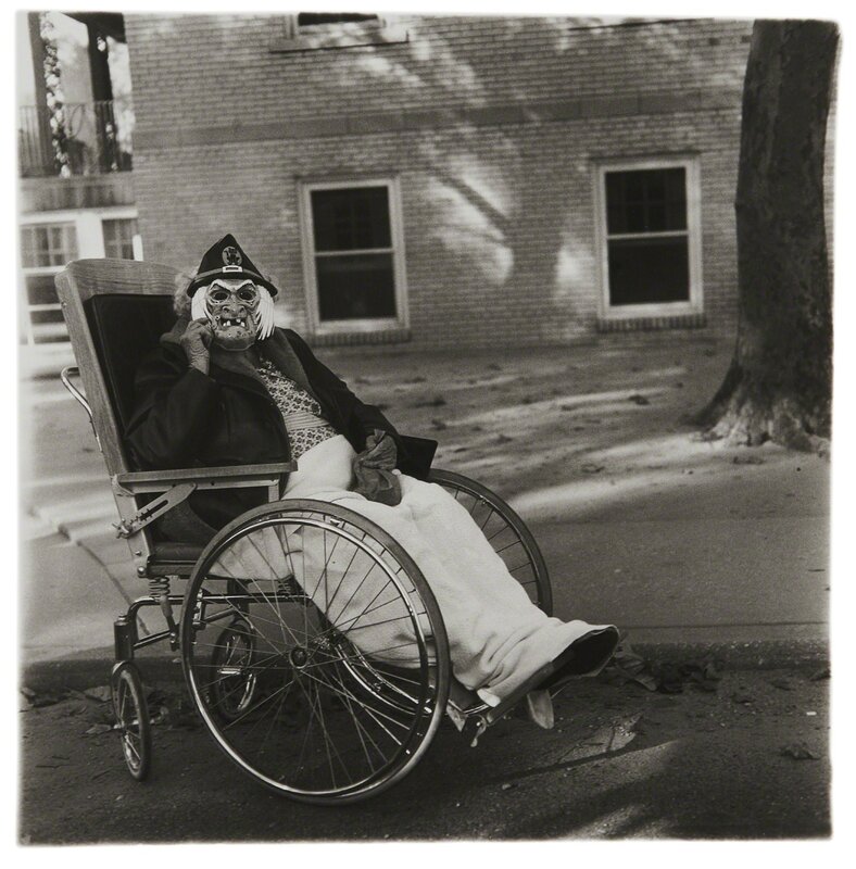 Diane Arbus, ‘Masked Woman in a Wheel Chair, PA.’, 1970, Photography, Gelatin silver print, printed later by Neil Selkirk, Phillips