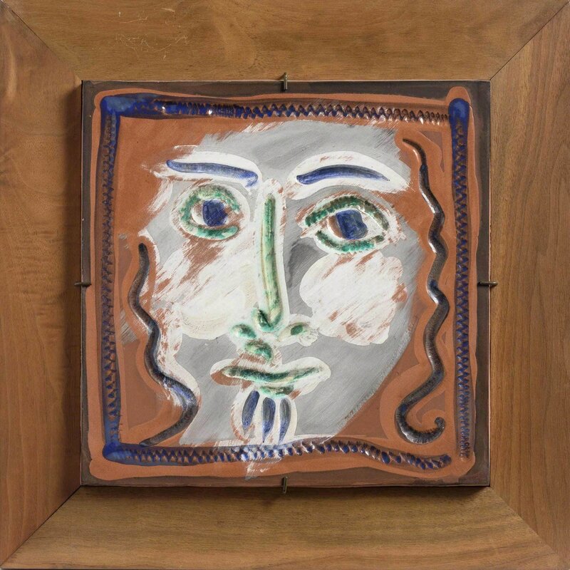 Pablo Picasso, ‘VISAGE AUX CHEVAUX BOUCLÉS (A.R. 573)’, 1968-69, Design/Decorative Art, Painted and partially glazed red ceramic plaque, Doyle
