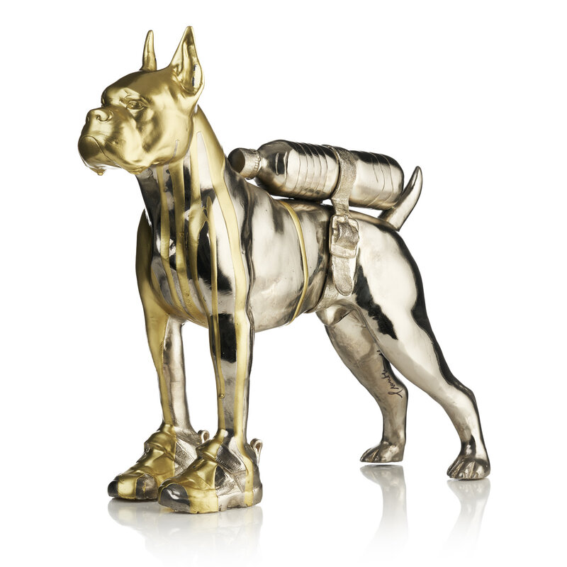 William Sweetlove, ‘Cloned Bulldog with pet bottle.’, 2011, Sculpture, Silver plated bronze, Galleri GKM