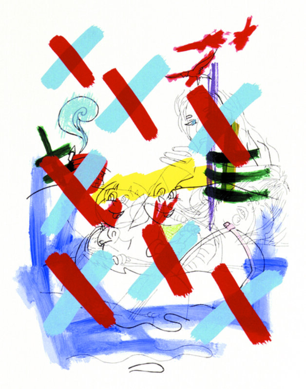 Ghada Amer, ‘The Boat with the Happy Couple’, 2002, Print, Screenprint and hand painting, Lower East Side Printshop 