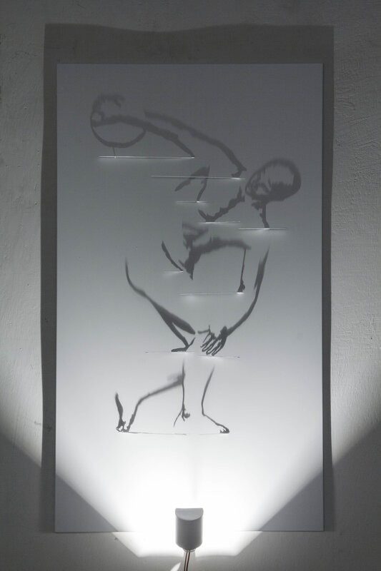 Fabrizio Corneli, ‘Maquette Discobolo’, 2004, Installation, Brass cut on a painted aluminum panel, halogen lamp, Studio Trisorio