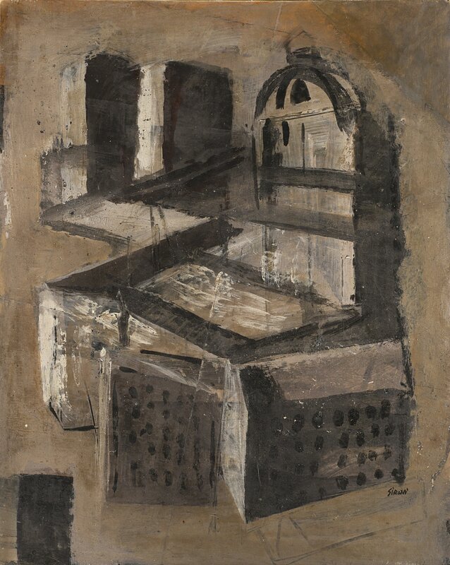 Mario Sironi, ‘Composizione murale con case e cupola’, Painting, Oil and Tempera on Paper on Canvas, Il Ponte
