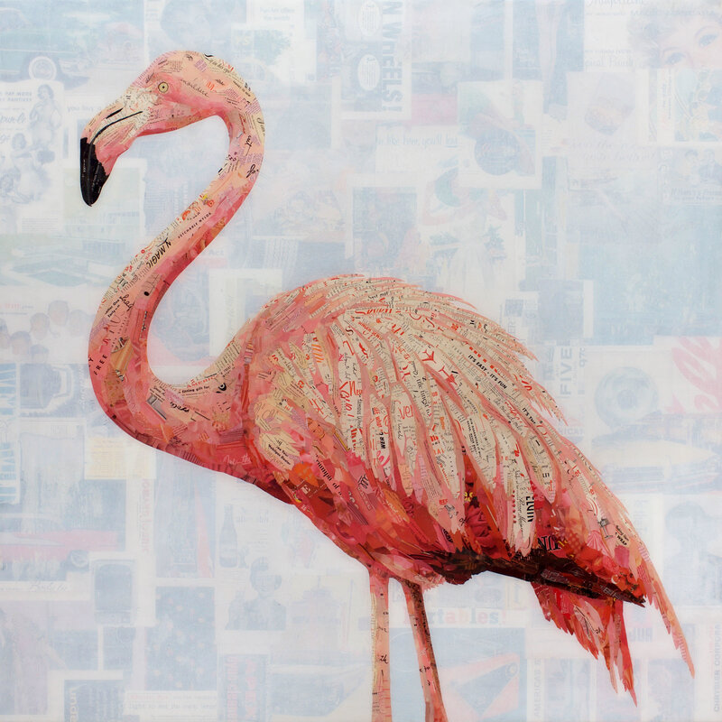 Jay Kelly (b. 1975), ‘'It's Easy (Pink Flamingo)'’, 2020, Mixed Media, Collage, acrylic and resin on panel, Axiom Contemporary
