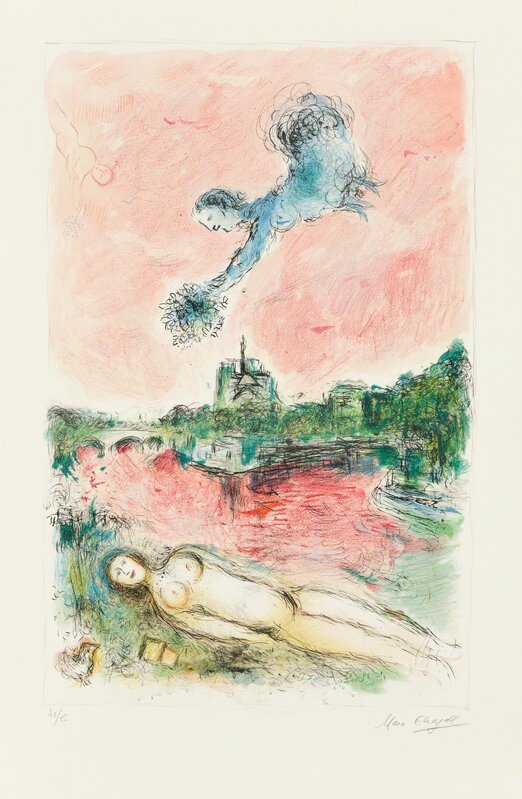 Marc Chagall, ‘View of Notre-Dame’, 1980, Print, Original lithograph printed in colors on wove paper bearing the “ARCHES FRANCE”  watermark., Christopher-Clark Fine Art