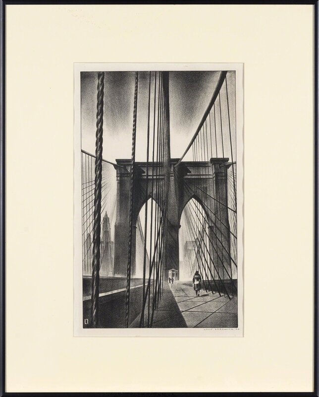 Louis Lozowick, ‘Brooklyn Bridge (Flint 48)’, 1930, Print, Lithograph, on Rives BFK paper, Doyle