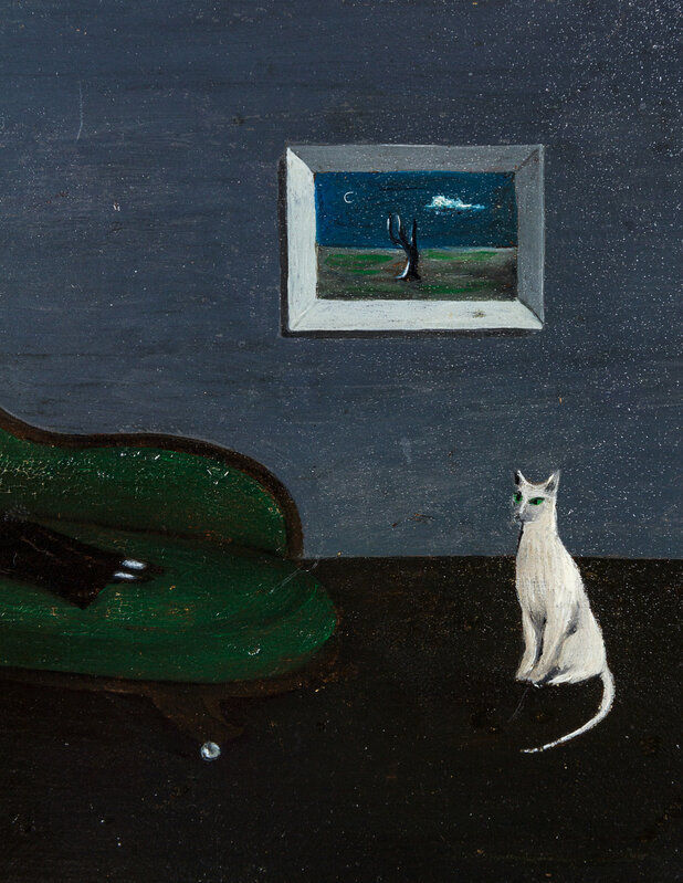 Gertrude Abercrombie, ‘Untitled (Countess Narone on Chaise with White Cat and Lonely Tree Painting)’, 1951, Painting, Oil on masonite, Freeman's | Hindman