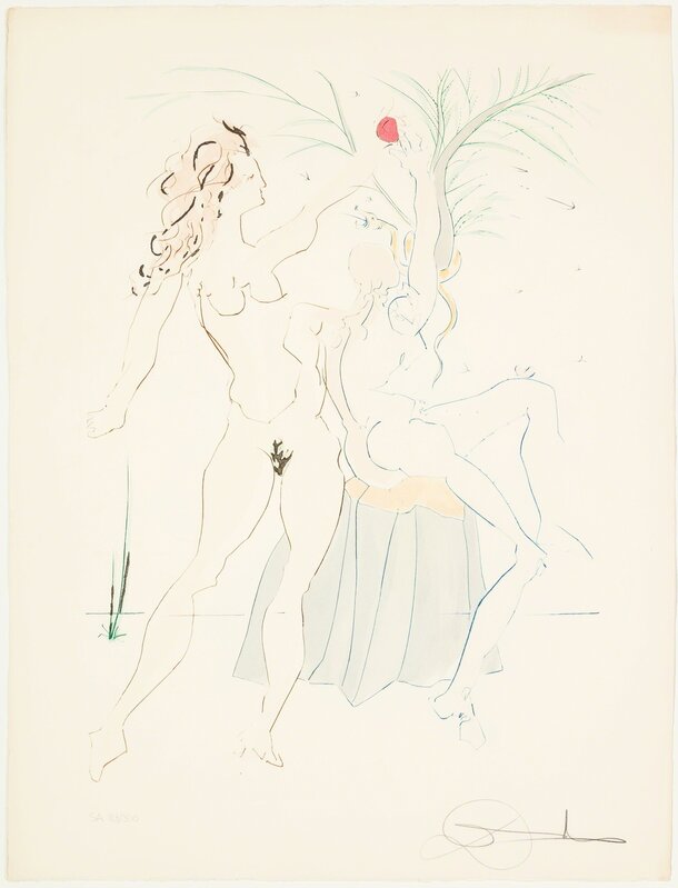 Salvador Dalí, ‘Adam and Eve, Our Historical Heritage’, 1975, Print, Engraving with pochoir in colors on Arches paper, Heritage Auctions