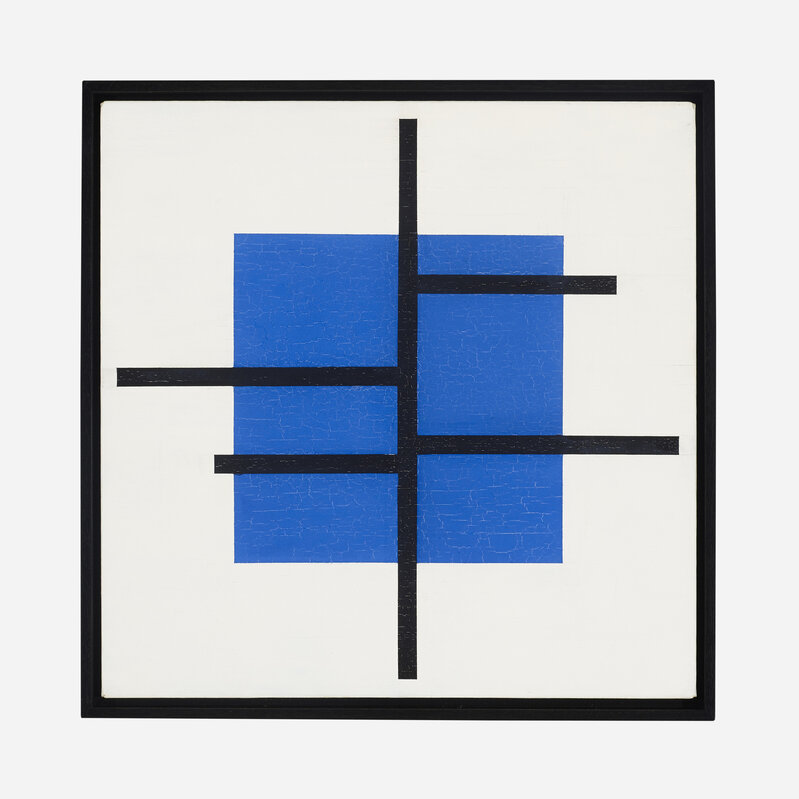 Jose de Rivera, ‘Untitled (Black Lines, Blue Square)’, 1982, Painting, Oil on canvas, Rago/Wright/LAMA/Toomey & Co.