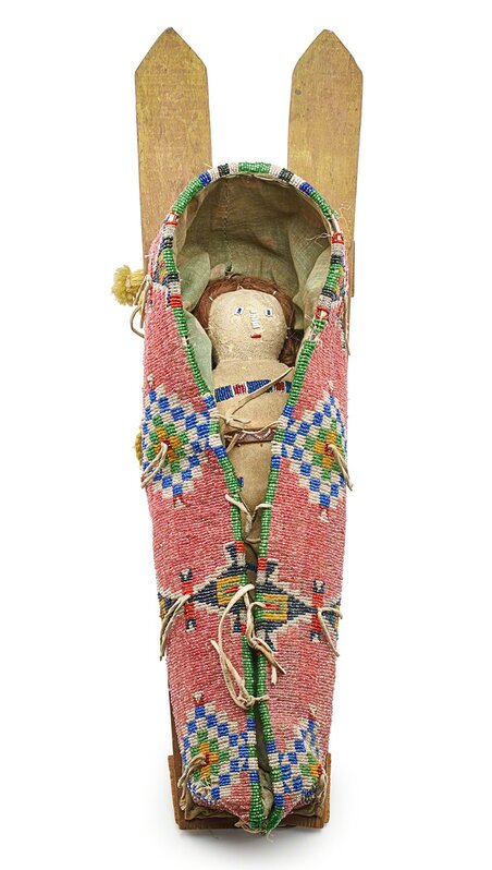 ‘Lakota Sioux Cradleboard And Doll’, ca. 1910-1940, Other, Fully beaded cradle board, along with beaded leather doll, USA, Rago/Wright/LAMA/Toomey & Co.