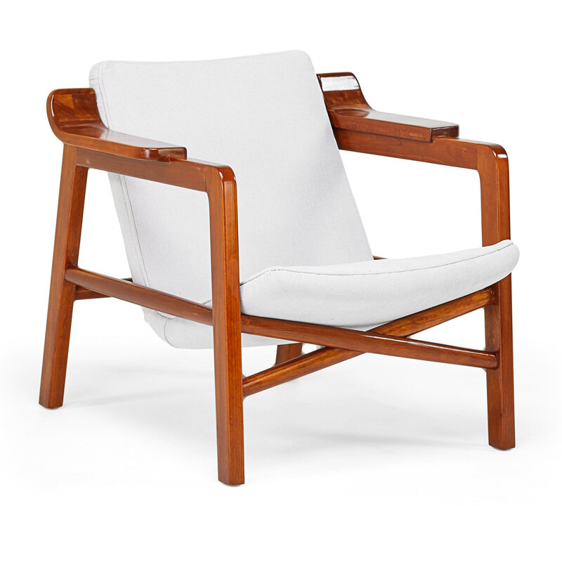 Edvard Kindt-Larsen, ‘Fireside Chair, Denmark’, 1950s, Design/Decorative Art, Cherry, Upholstery, Rago/Wright/LAMA/Toomey & Co.