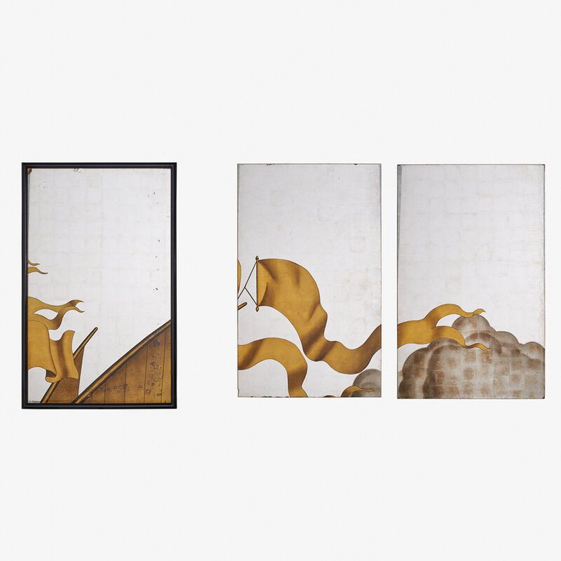 Jean Dupas, ‘Three verre églomisé panels, two contiguous, from the Rape of Europa Mural, Grand Salon, SS. Normandie, France’, ca. 1934, Design/Decorative Art, Plate glass, paint, gold, silver, and palladium leaf, one framed, Rago/Wright/LAMA/Toomey & Co.