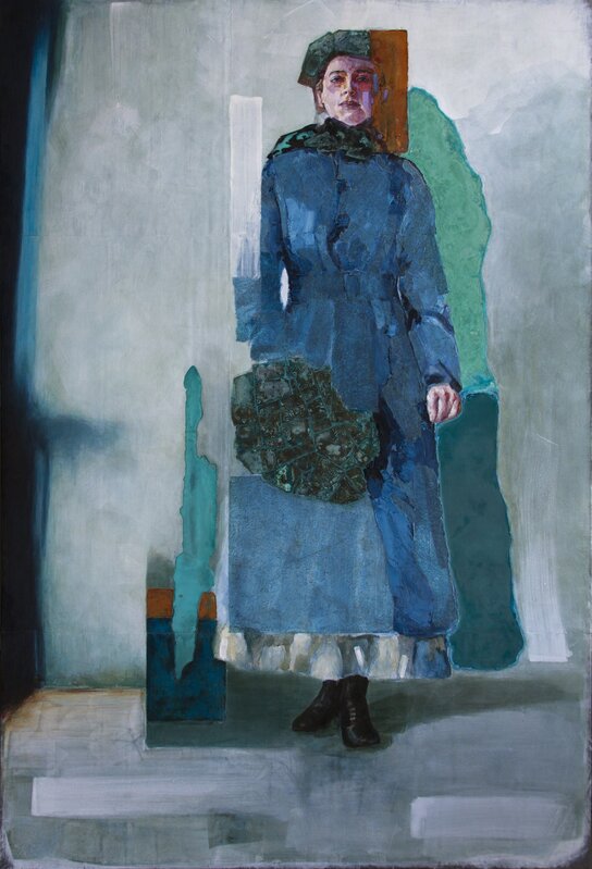 Piet van den Boog, ‘Lady in Blue’, 2018, Painting, Acrylic and oil on white patinated lead, azurite, blue and green patina, iron oxide, inkjet print on Japanese paper, Zemack Contemporary Art