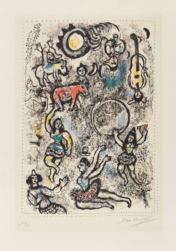 Marc Chagall, ‘Les Saltimbanques (The Tumblers) [Mourlot 591]’, 1969, Print, Lithograph in colours on Arches wove, Roseberys