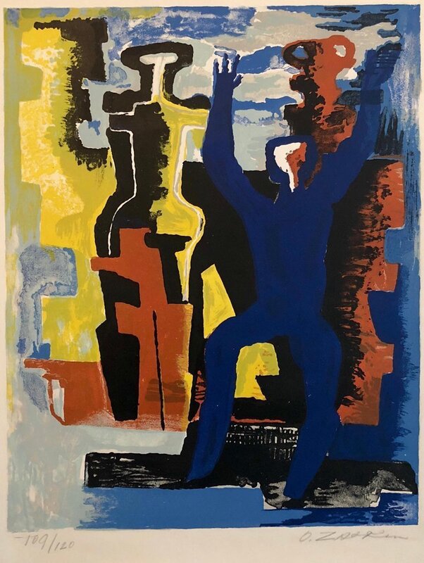 Ossip Zadkine, ‘Large Cubist Color French Lithograph Zadkine Figures Les messagers du jour’, 1950-1959, Print, Lithograph, Lions Gallery