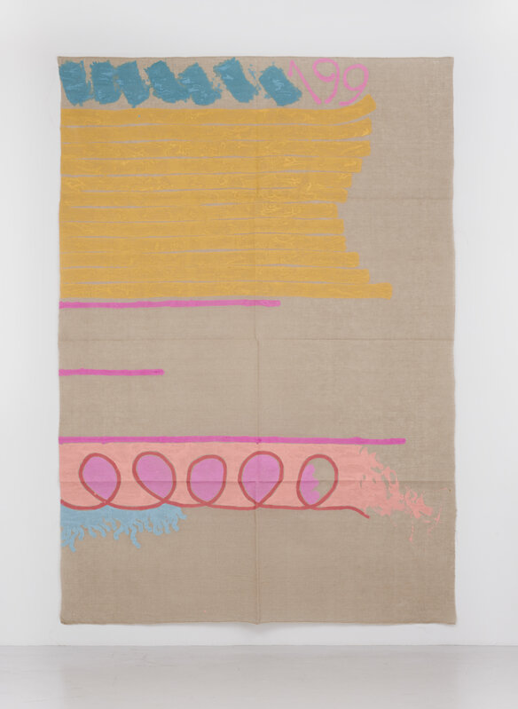 Giorgio Griffa, ‘Tre linee con arabesco n.199’, 1991, Painting, Acrylic on canvas, Casey Kaplan