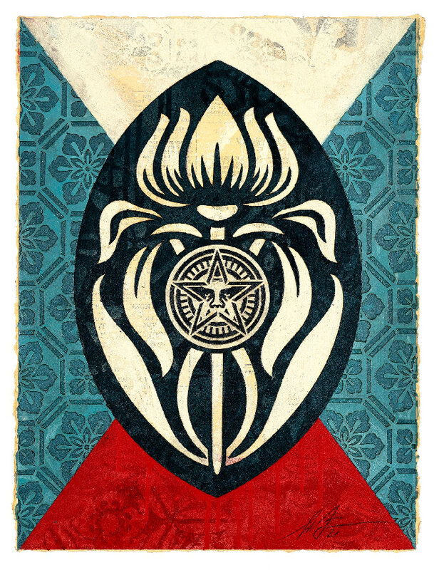 Shepard Fairey, ‘Lotus Pod Study (Black)’, 2021, Mixed Media, Mixed media (stencil, silkscreen, and collage) on paper, Over the Influence