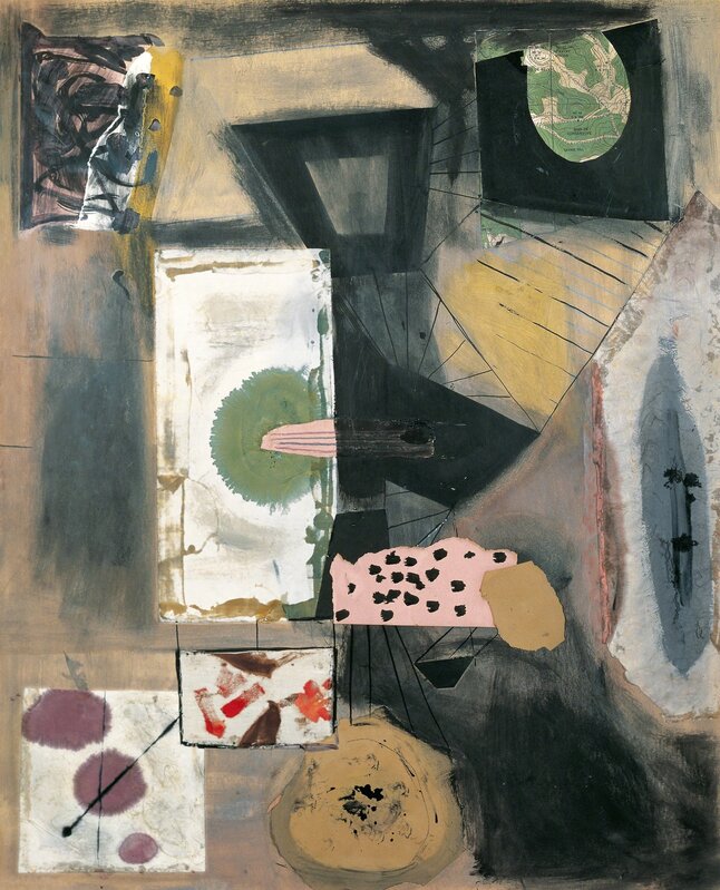 Robert Motherwell, ‘Joy of Living’, 1943, Mixed Media, Oil, gouache, pasted fabric, pasted papers, crayon, charcoal, and ink on paperboard, Dedalus Foundation
