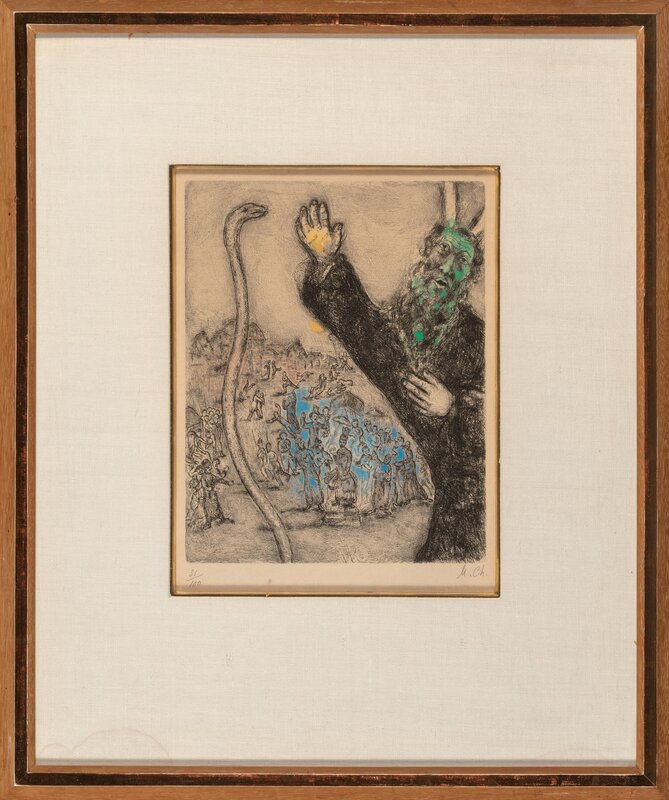 Marc Chagall, ‘Moses and Serpent, from Bible’, 1958, Print, Etching with hand coloring on Arches paper, Heritage Auctions