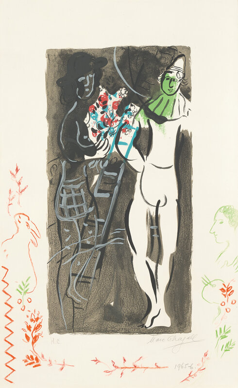 Marc Chagall, ‘Entrée en piste (On the Track) (M. 433)’, 1965-66, Drawing, Collage or other Work on Paper, Lithograph in colours with unique hand-drawn additions in crayon, on Arches paper, with full margins., Phillips