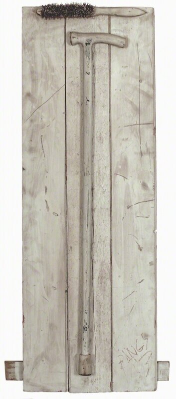 Herbert Zangs, ‘Untitled’, 1953, Sculpture, Steel brush, walking cane, wooden board and white paint, Galerie aKonzept