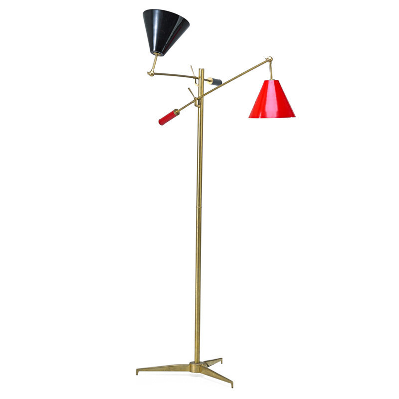 Angelo Lelii, ‘Two-arm floor lamp, Italy’, 1950-60s, Design/Decorative Art, Brass, enameled metal, two sockets, Rago/Wright/LAMA/Toomey & Co.