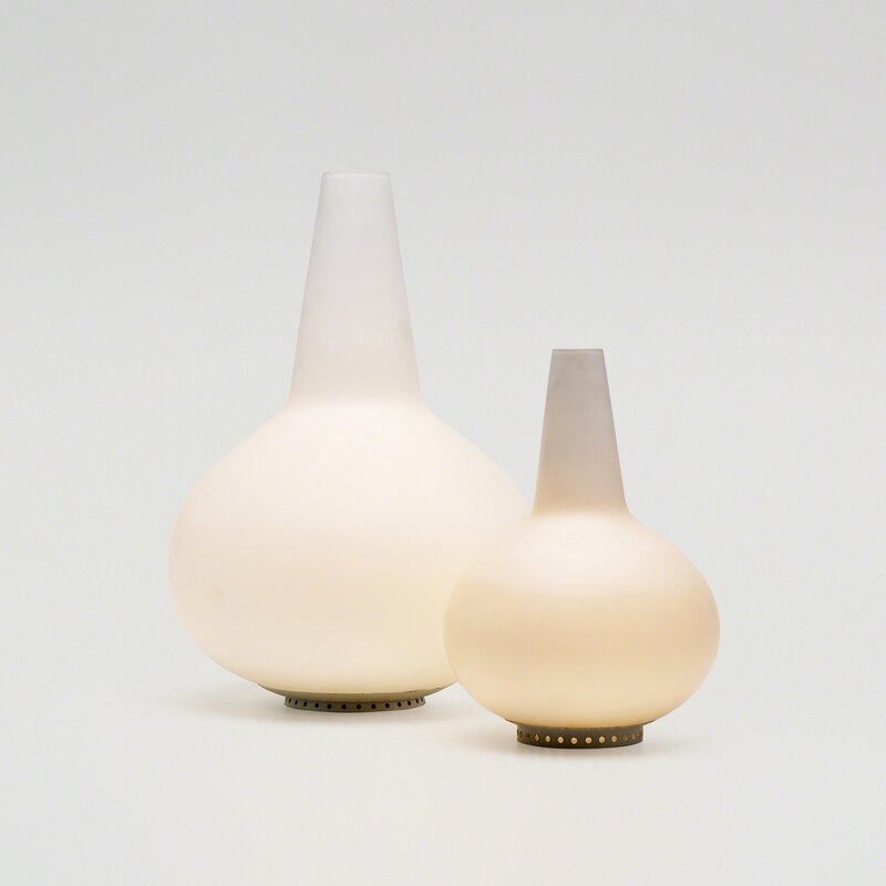 Max Ingrand, ‘illuminated vases, set of two’, c. 1954, Design/Decorative Art, Frosted glass, enameled aluminum, Rago/Wright/LAMA/Toomey & Co.